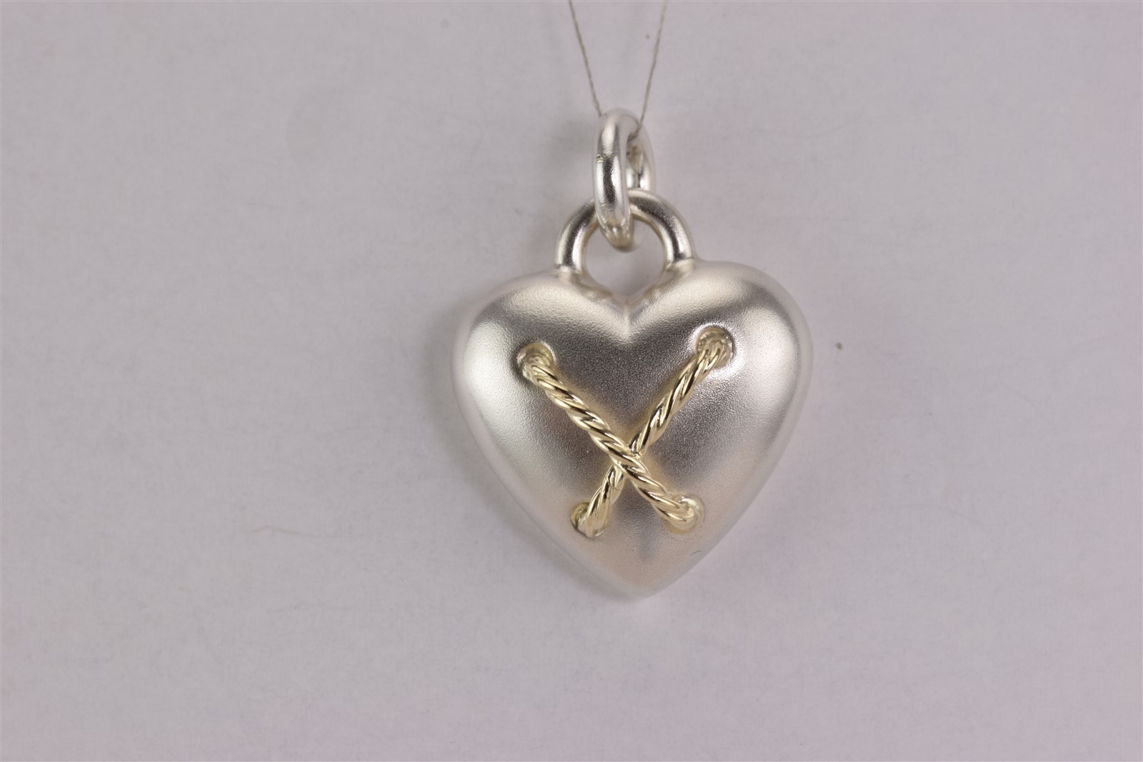 Sterling Silver 26mm x 23mm Puffy Satin Heart 14k Gold Cable 925 Pendant