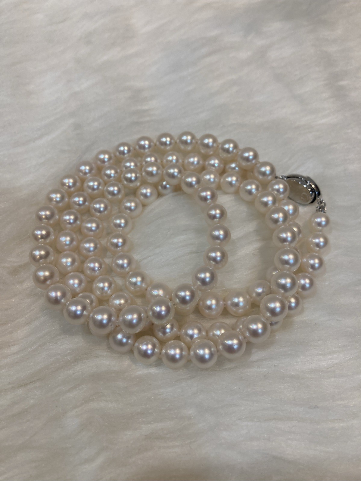 A03 Japanese Akoya Pearl Necklace 82cm 7.5-8mm Silver Clasp Long 69g Excellent