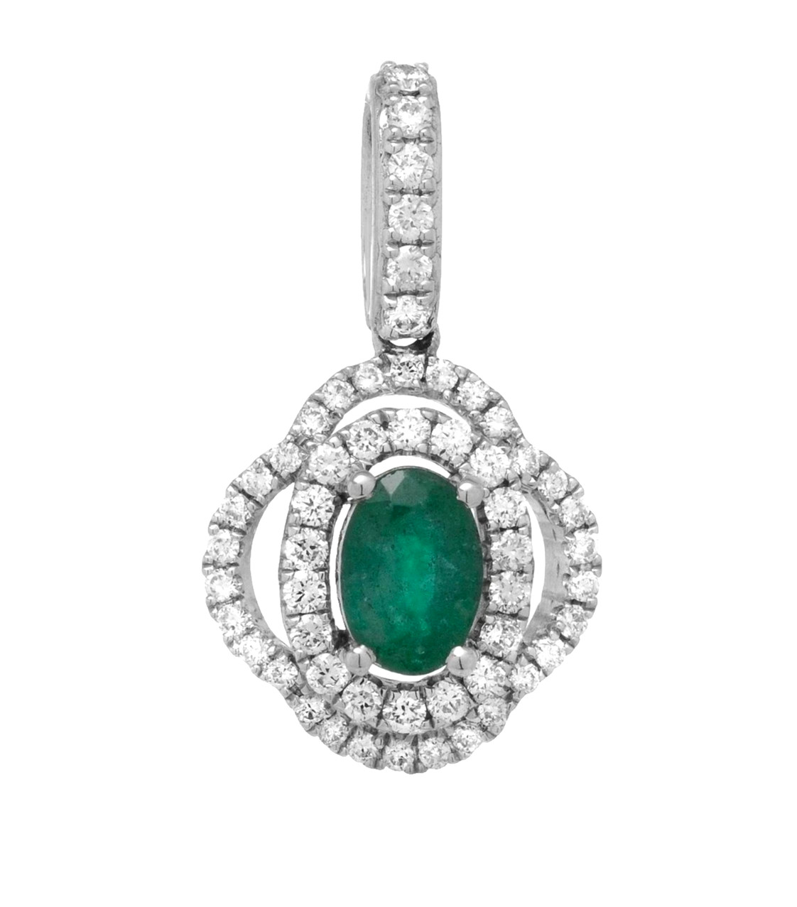 0.78 Ctw Natural Green Emerald & Diamonds Halo Pendant Jewelry In 14k White Gold