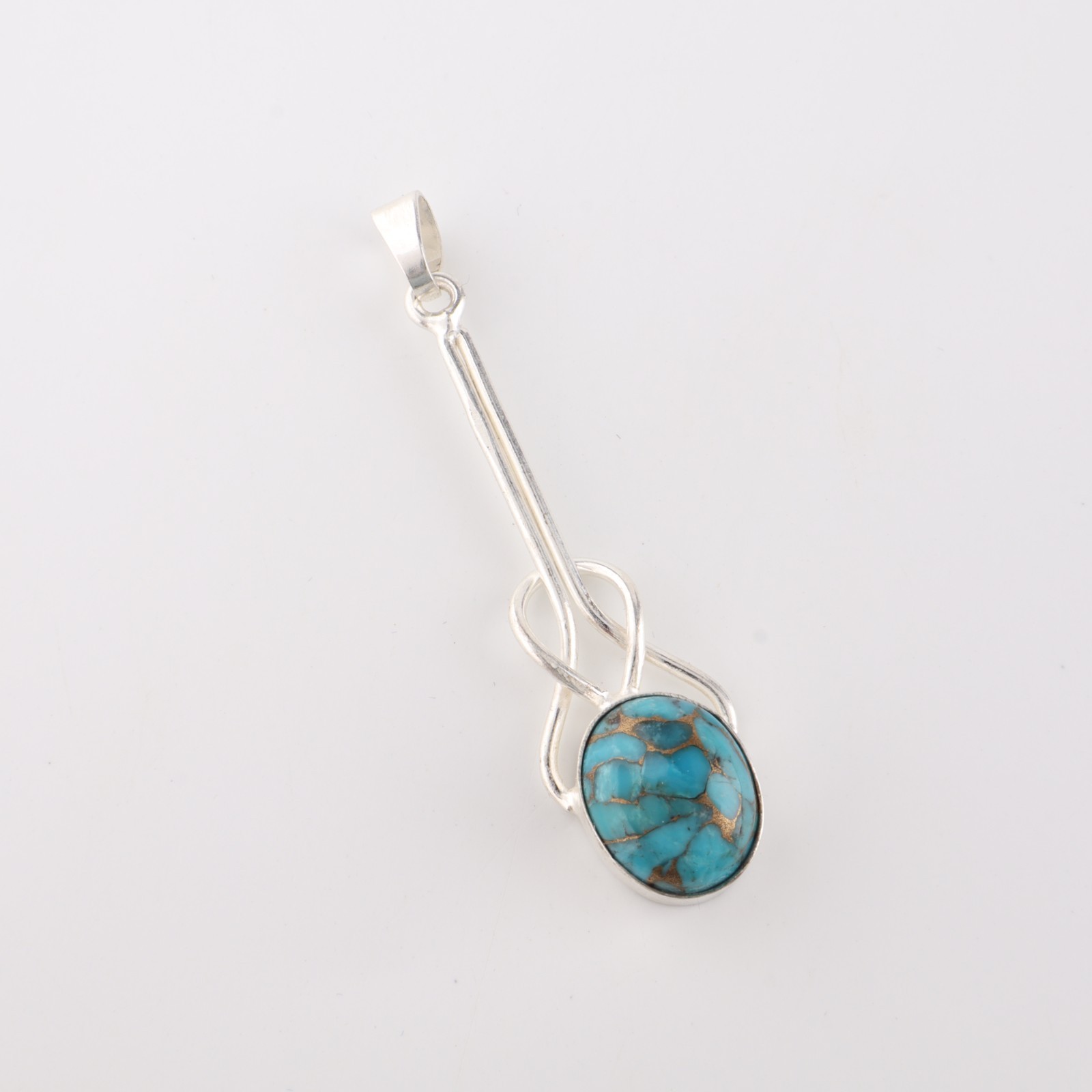 Blue Copper Turquoise Gemstone 925 Sterling Silver Jewelry Handmade Pendant1.79″