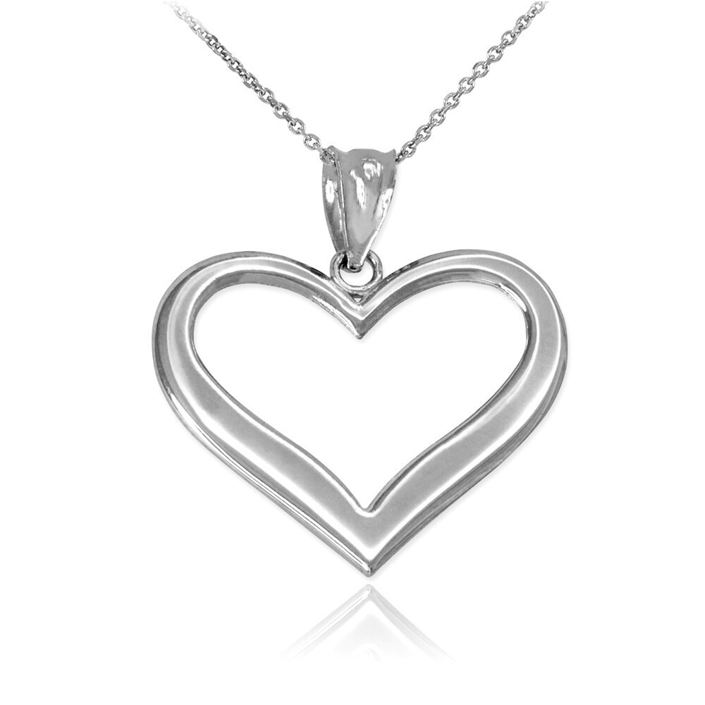 Gold Polished Open Heart Pendant Necklace (Available in Yellow/Rose/White Gold)