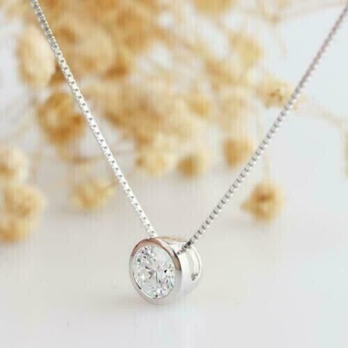 1Ct Round Lab-Created Solitaire Diamond Pendant Necklace 14k White Gold Plated