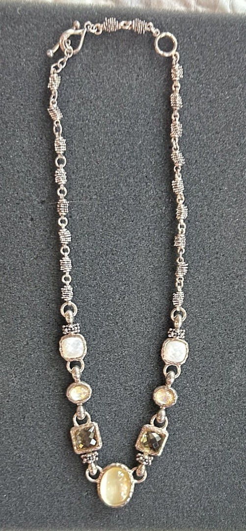 Michael Dawkins Sterling Silver Crystal MOP Adjustable Necklace Toggle Clasp 20”