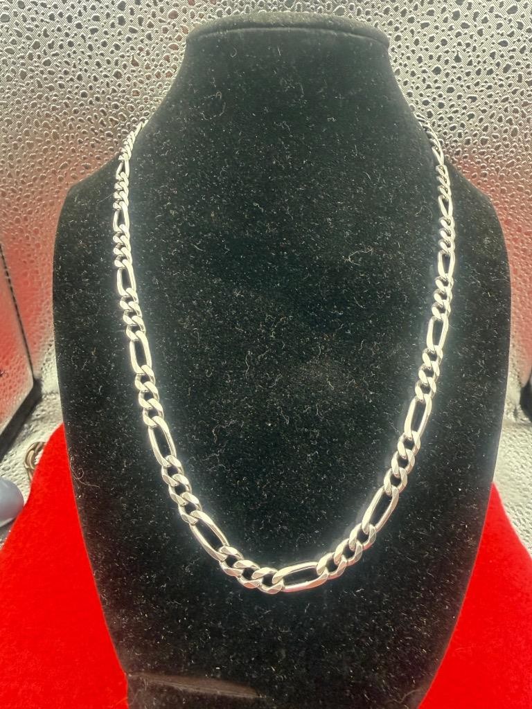 925 Italy Sterling Silver Figaro Chain Necklace 20” KA1772 Unisex Classic