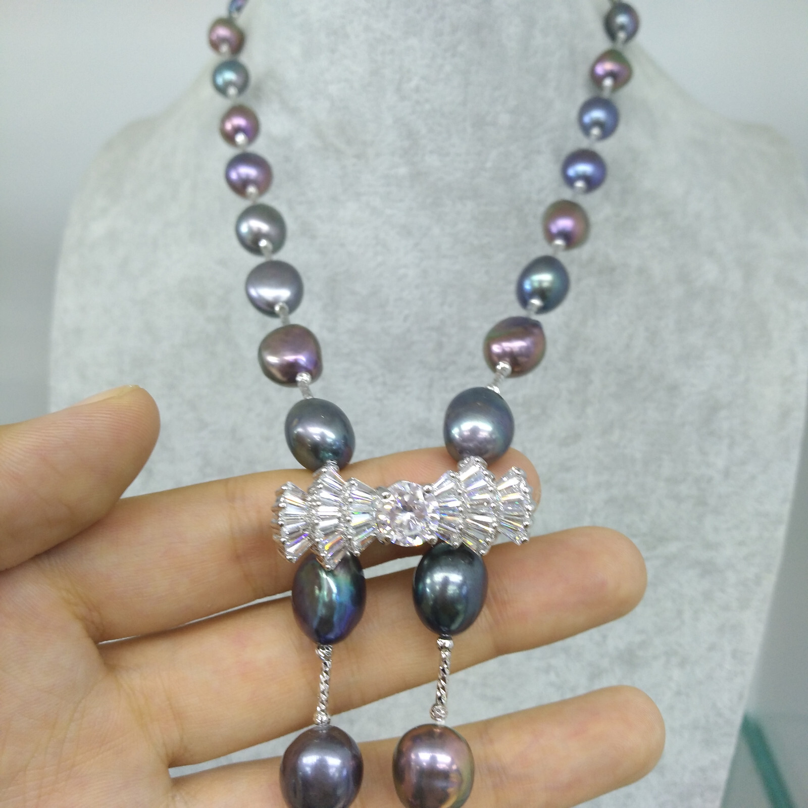 30″ Design Pretty 7-9mm Natural South Sea Peacock Black Pearl Necklace 14KGP