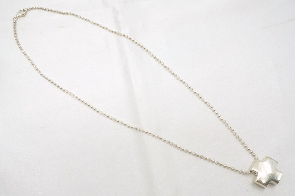 Tiffany Roman Cross Necklace Pendant Ball Chain SV925 Sterling Silver Used