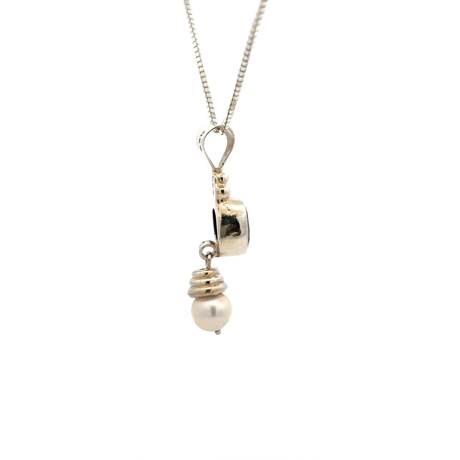 Sterling Silver Garnet And Freshwater Pearl Pendant (1/4 x 1 1/4 Inch)