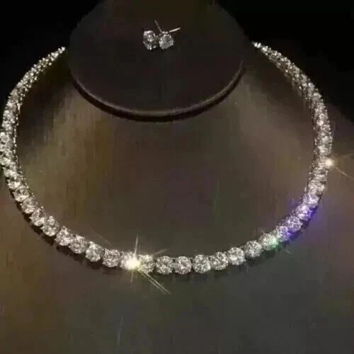 Women’s Tennis Necklace 20Ct Round Cut Lab Created Diamond 14K White Gold Plated