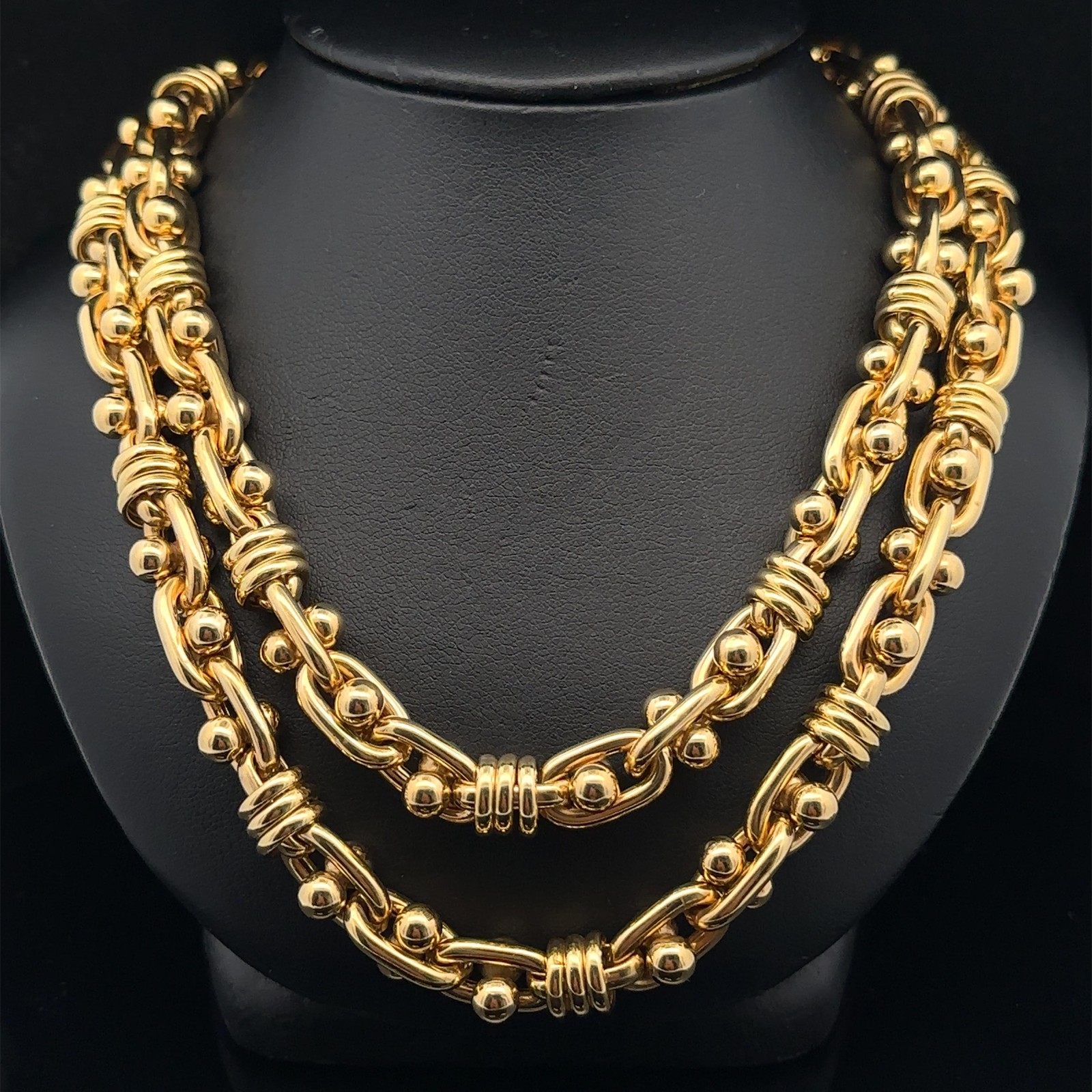 18k Yellow Gold 30″ Long Substantial Open Link w/ Bead Ball Wrap Chain Necklace