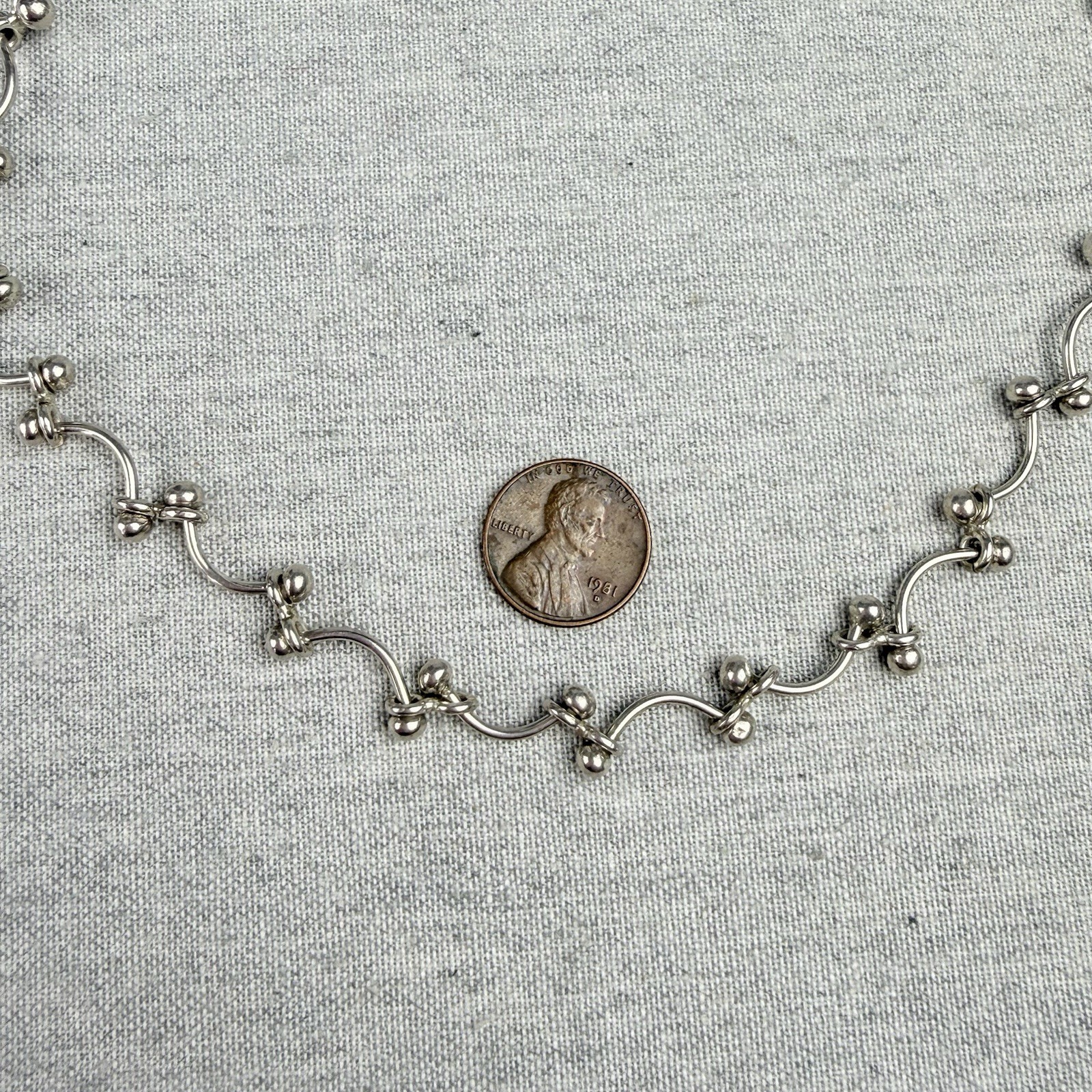 Sterling Silver 925 Curved Bar & Ball Link Necklace Modernist Toggle Clasp 33+g