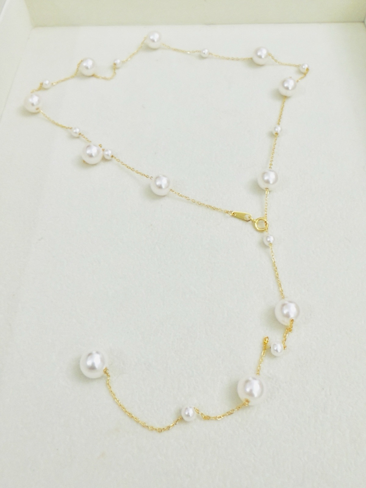 S925 Sterling 18k Gold Plated Chain Pearl Bead Necklace Adjustable K-pop Women