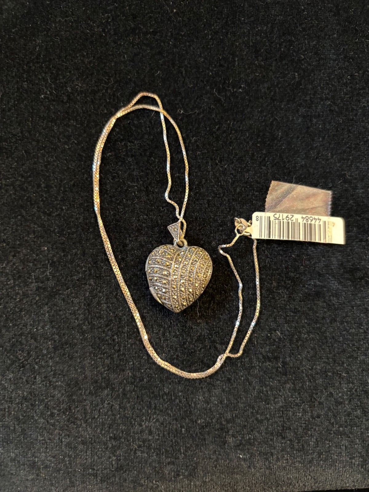STERLING & MARCASITE HEART LOCKET & CHAIN OPENS FOR PHOTOS ORIGINAL TAG