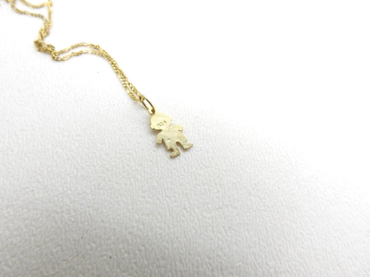 14K Yellow Gold Baby Boy Pendant & Figaro Chain Necklace 2 Grams 14″ inch