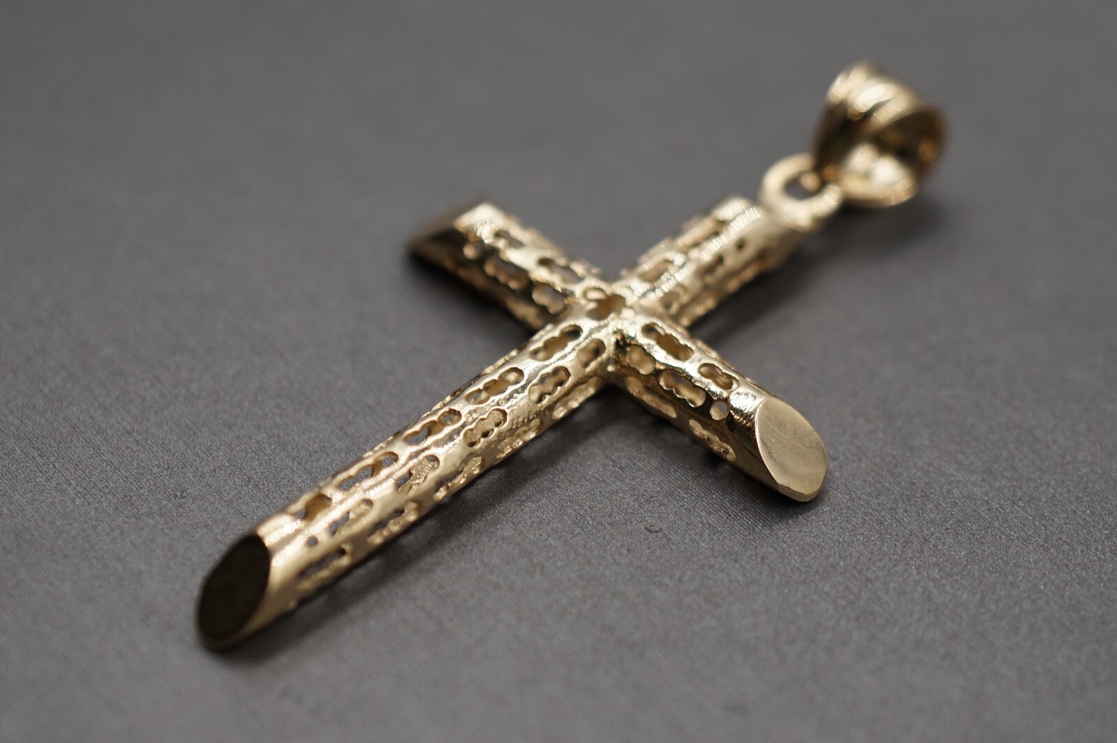 10K Yellow Gold Hollow Tube Crucifix Cross Charm Pendant. 3 Sizes Men Women Kid