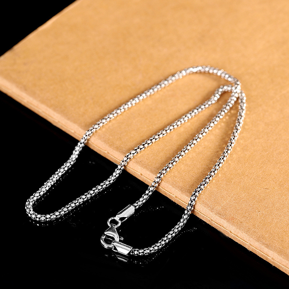 Pure 925 Sterling Silver Chain Men Women 1.5-2.5mm Popcorn Link Necklace 16-28in