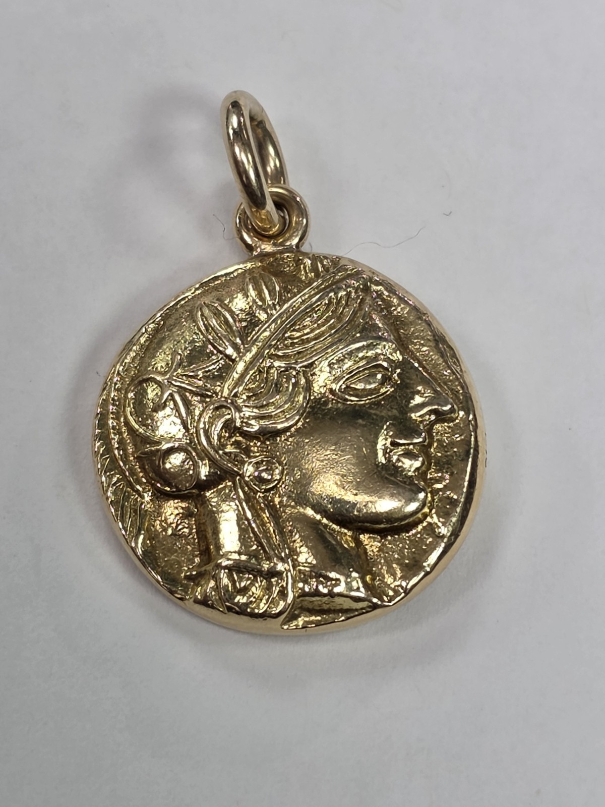 18k Yellow Gold Owl of Athena Coin Replica Pendant Charm