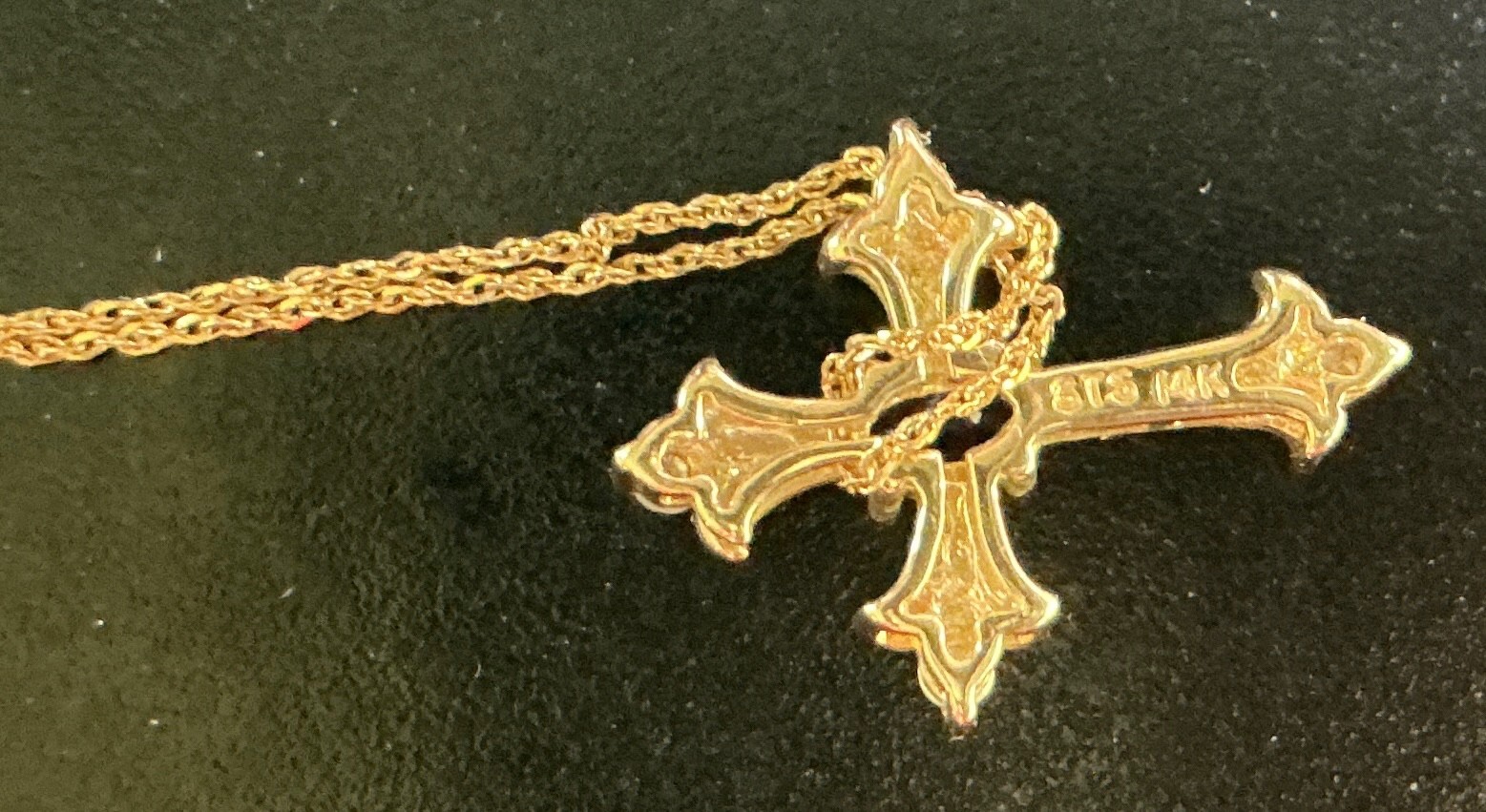 AMORO 14K Gold Cross Pendant & Chain 2.5g TW Diamond Sapphire? EXCELLENT
