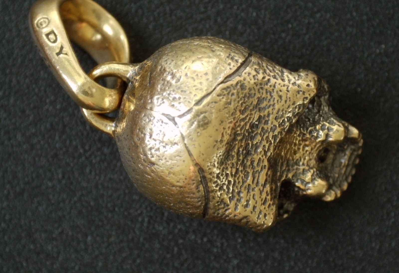 David Yurman 18K Yellow Gold Memento Mori Skull Amulet 16mm