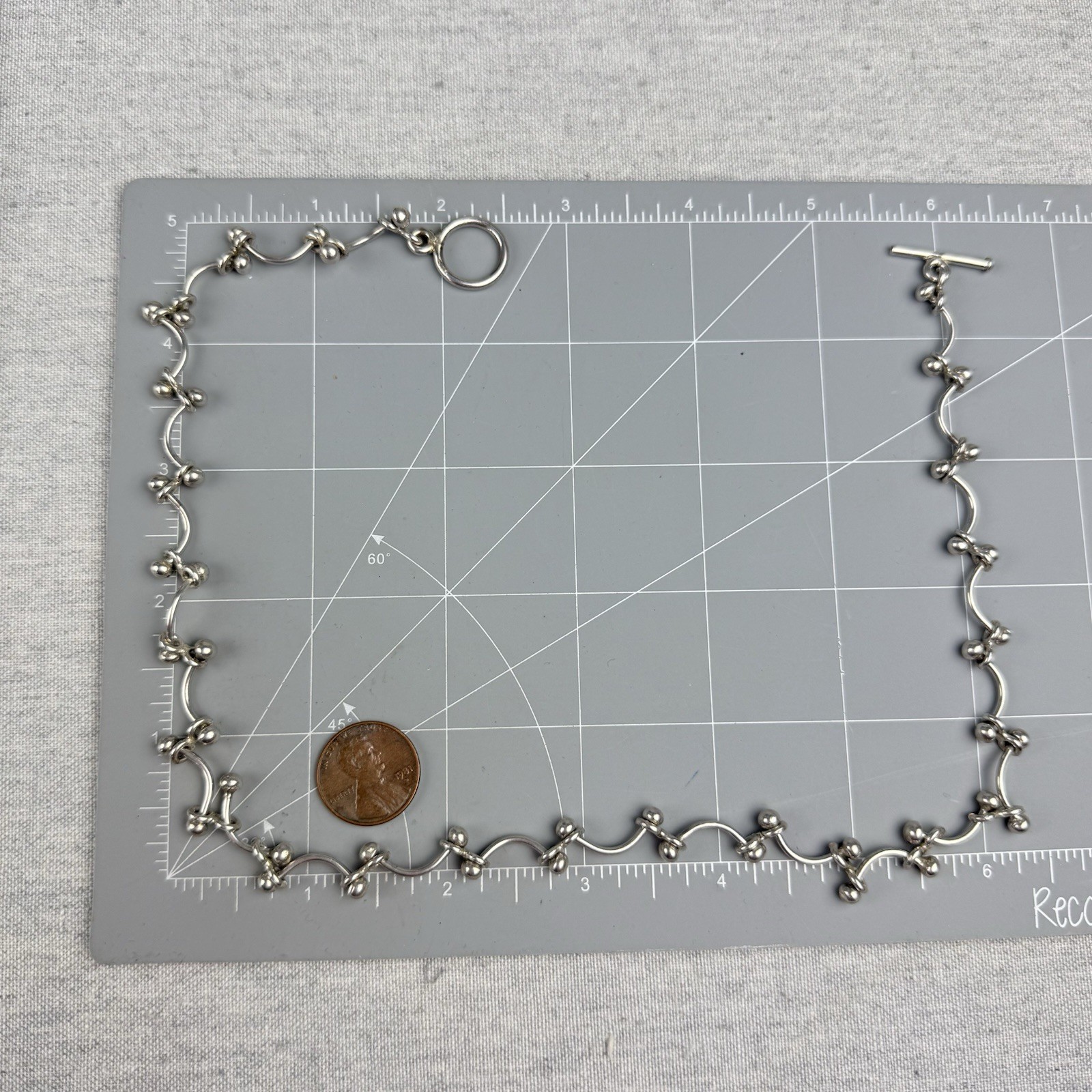 Sterling Silver 925 Curved Bar & Ball Link Necklace Modernist Toggle Clasp 33+g