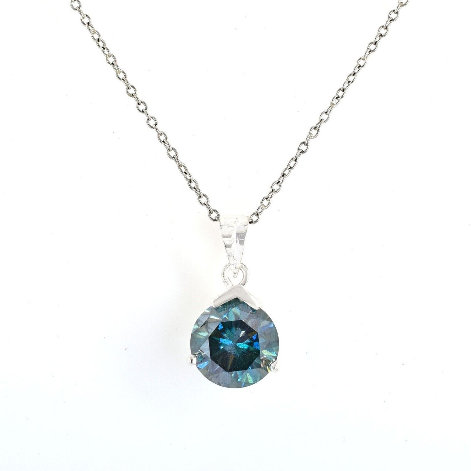 Teal Blue Round Lab Diamond Necklace 2.4Ct 925 Sterling Silver Special Gift