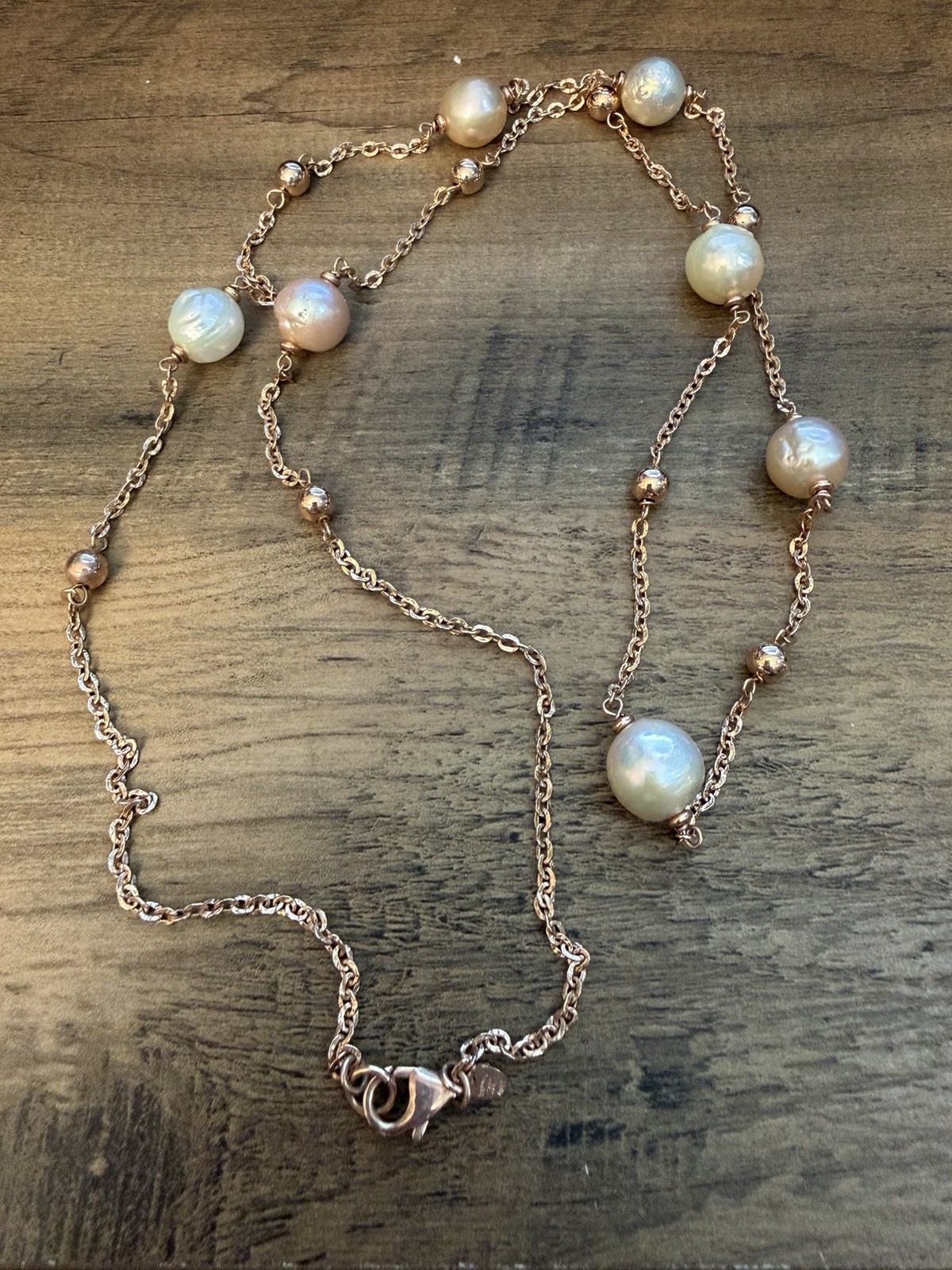 VTG HONORA pearls Bronze H Italy 12mm Genuine Pearls 34” Necklace Stations