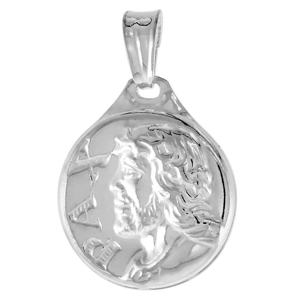 925 Sterling Silver Jesus Medal Round Necklace 25/32 (20mm) Inch Diameter