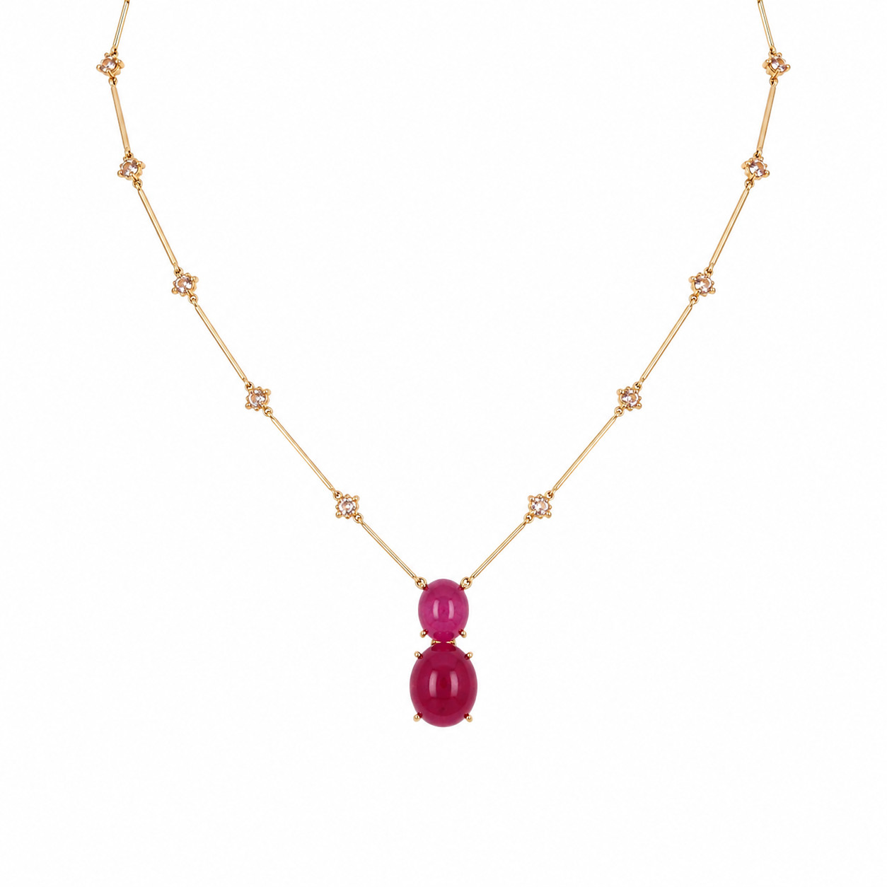 925 Sterling Silver 17 x 13 mm. Pink Ruby White Zircon Necklace 16.5 In.