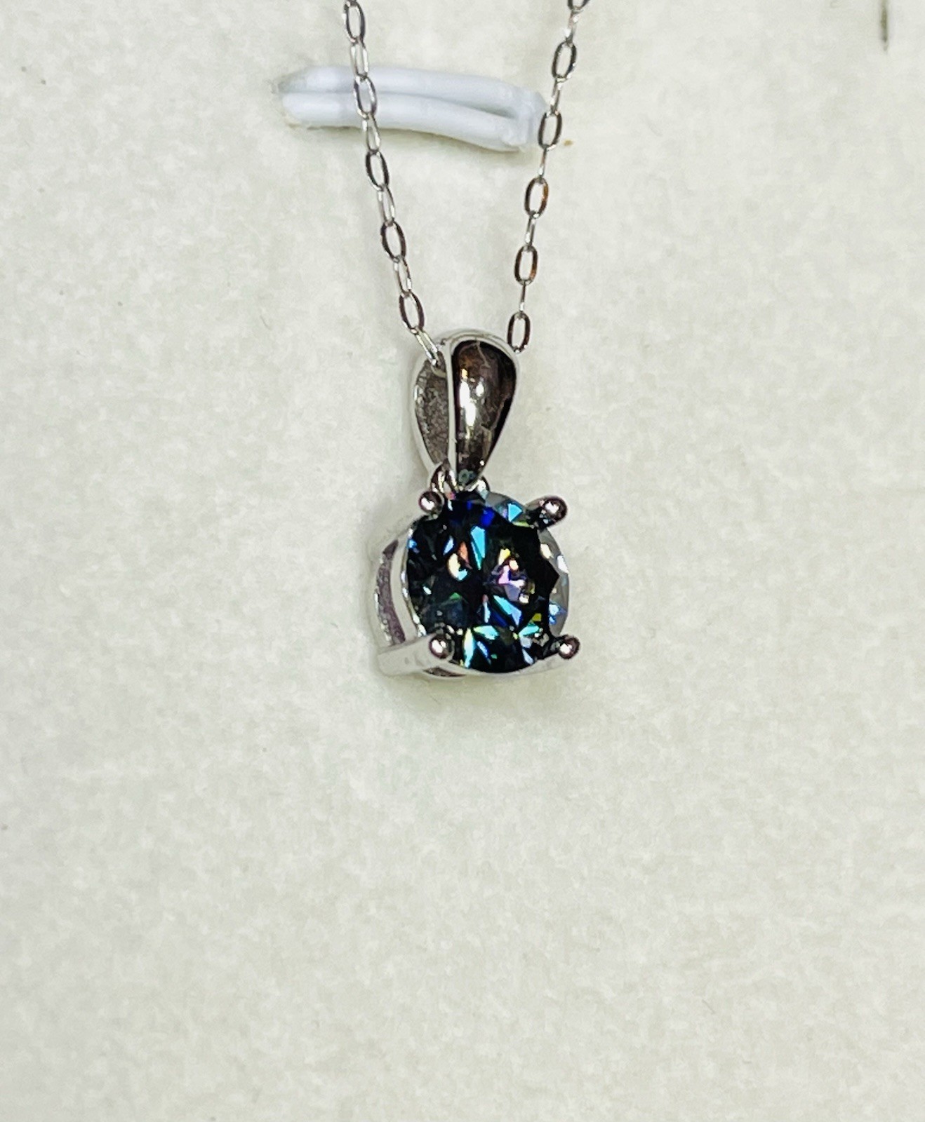 925 Sterling Silver 1 CTW VVS1 Dark Blue Purple Moissanite Pendant Necklace