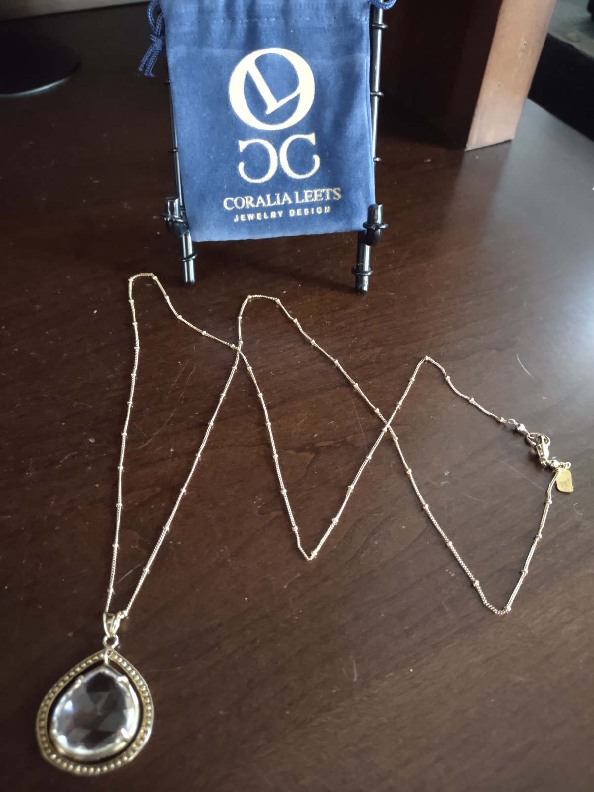 Coralia Leets Clear Quartz Gold Over 925 Sterling Pendant 30 inch Chain Necklace