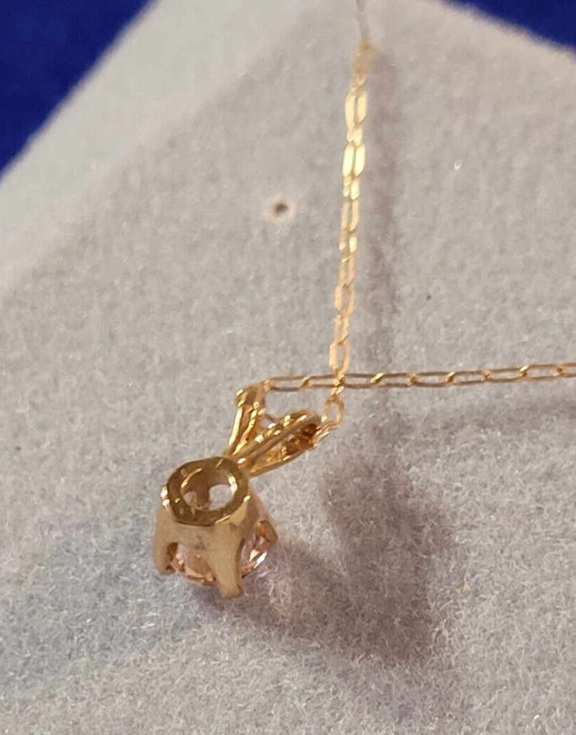 14k Yellow Gold NATURAL PINK TOURMALINE Pendant w 18″ Cable Chain Approx .24 ct