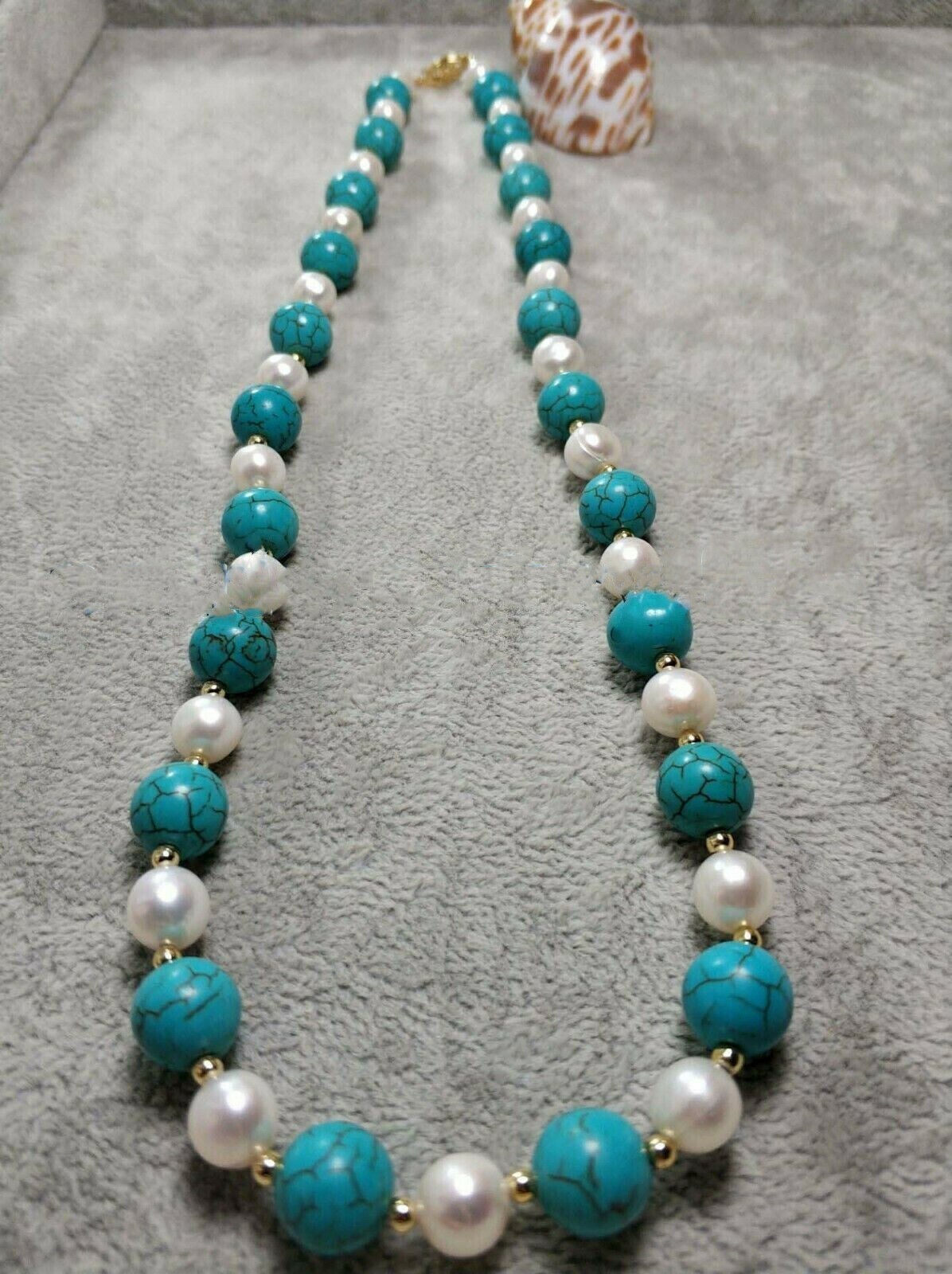 20″ Turquoise AAA++ South Sea Natural White Pearl Necklace 14k Gold P Clasp