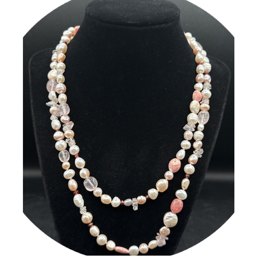 HONORA Pearl Rose Quartz and Rhodochrosite Garnet Necklace in Sterling Silver