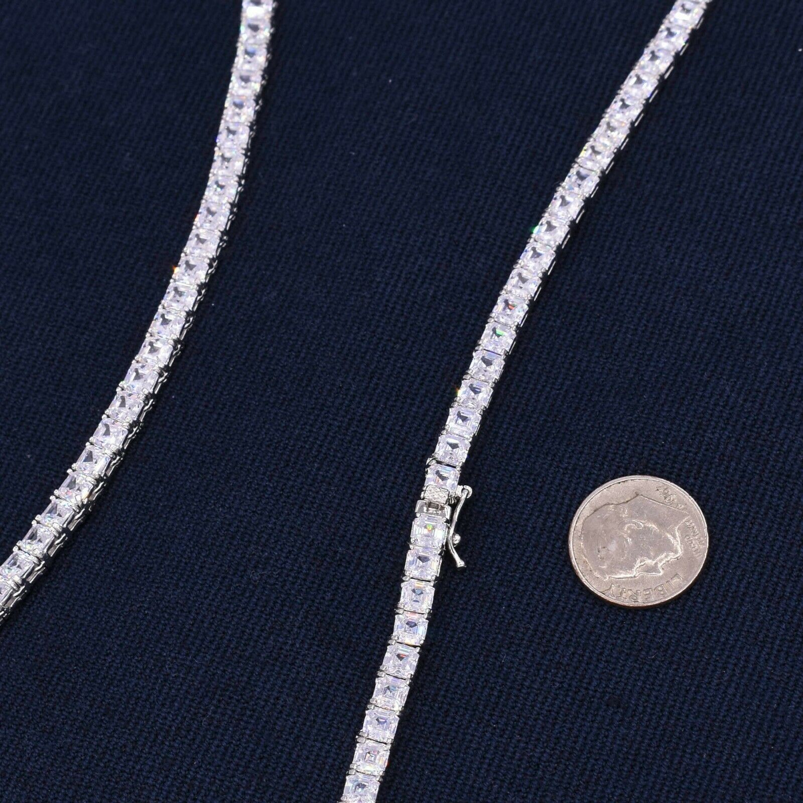 4mm Princess Cut Tennis Chain Necklace 14K White Gold-Plated Sterling Silver 925