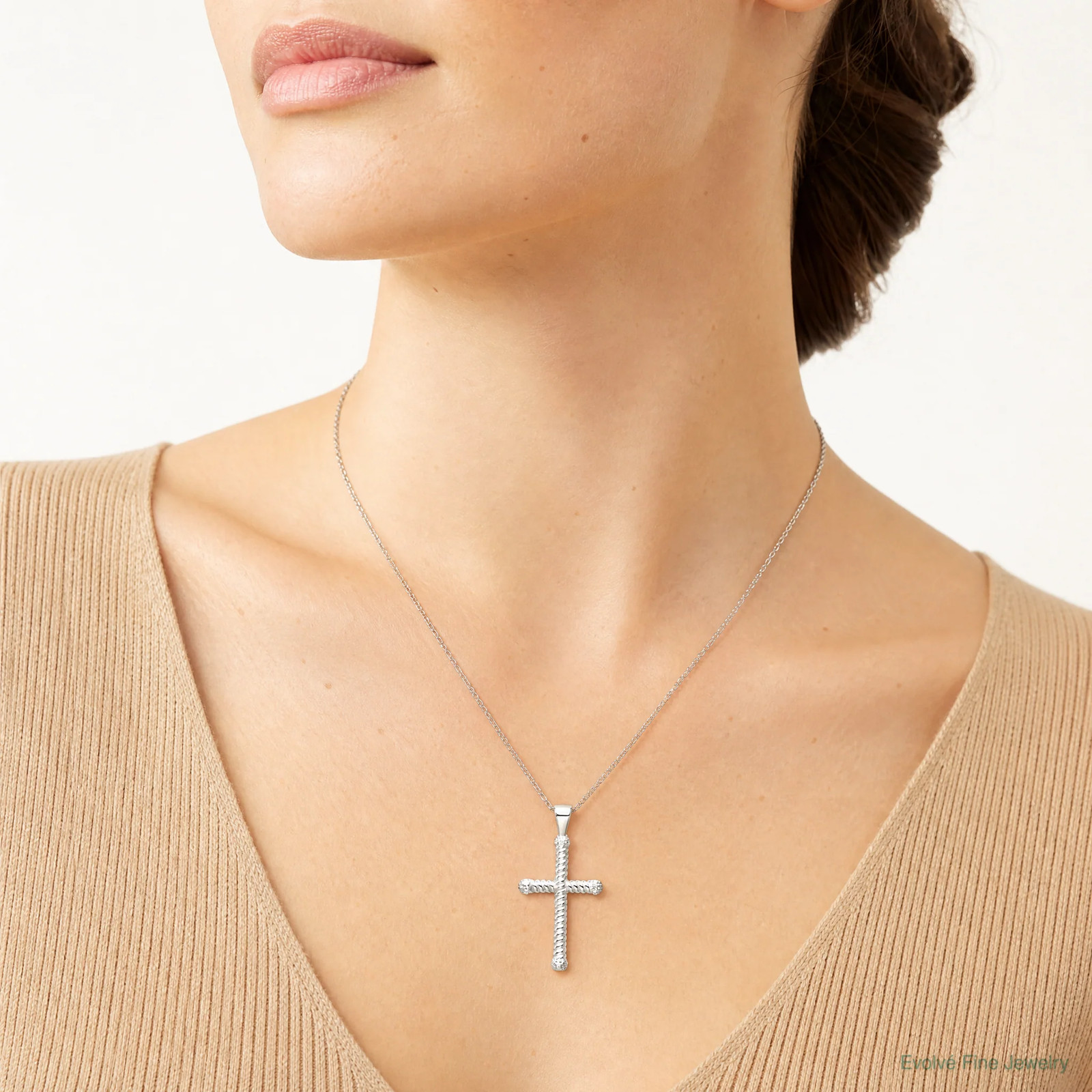Sterling Silver Polished Twisted Hollow Latin Cross Pendant