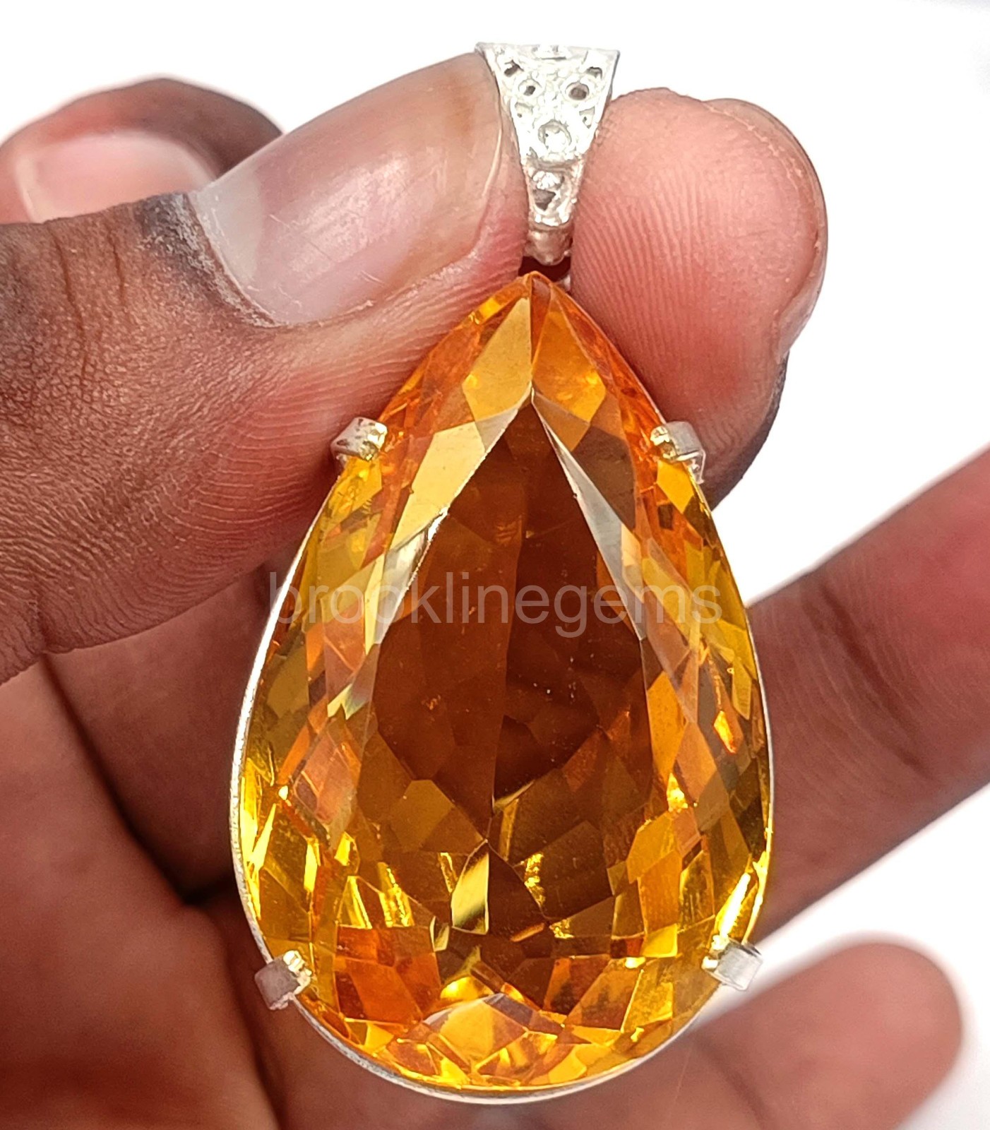 EGL Certified 98.65 Ct Yellow Sapphire Pendant in 925 Sterling Silver Gems 5OSS