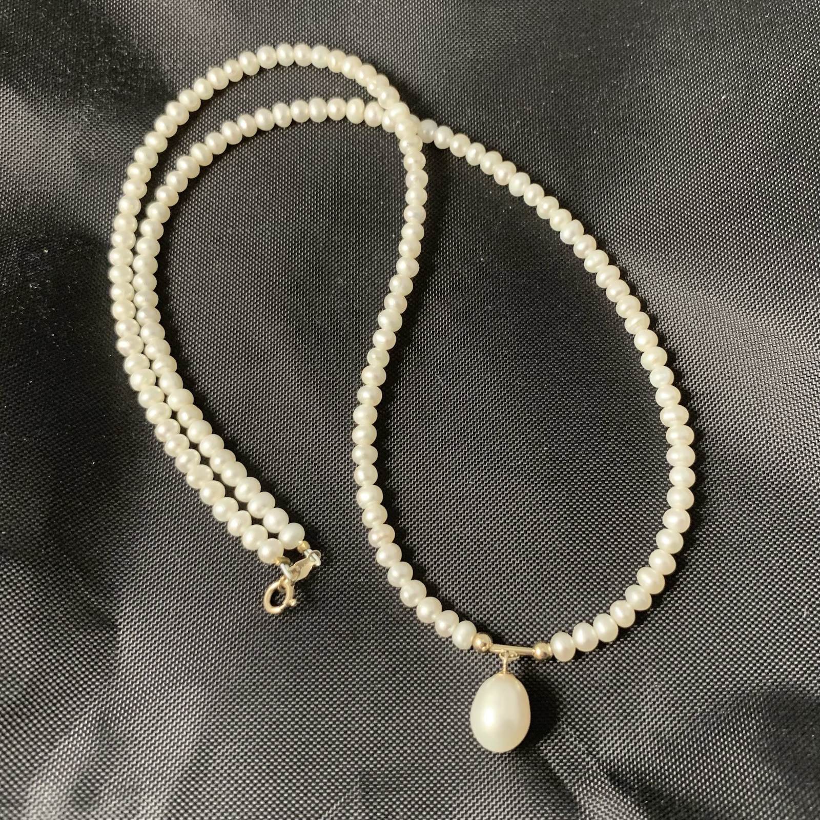 Pearl Necklace & Dangle 14k Yellow Gold 10.33gr FW White Pearl 4mm Dainty 19”