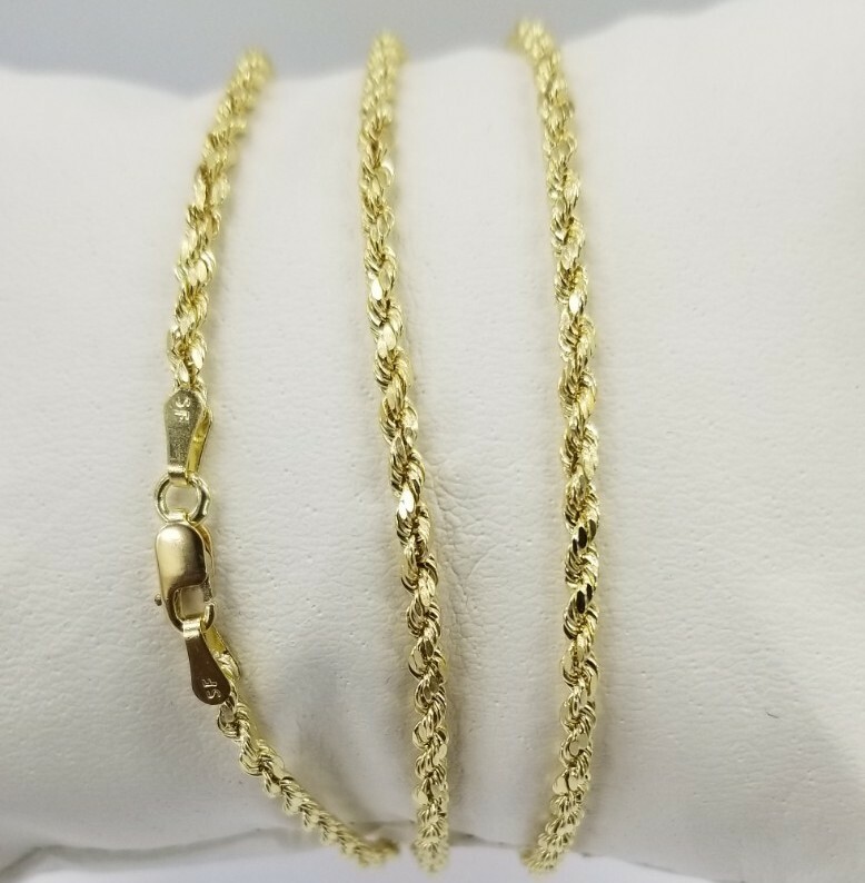 10KT Rope Necklace 2.5 MM, Real 10kt Gold, Diamond Cut Lobster Lock, Brand New