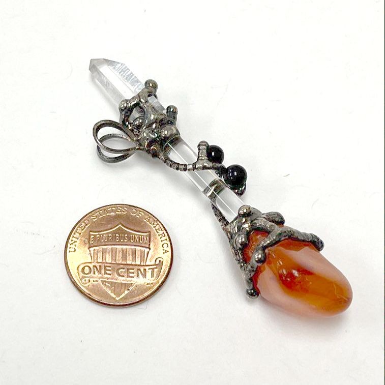 Vintage Silver-Tone Scepter Pendant With Quartz, Carnelian & Onyx