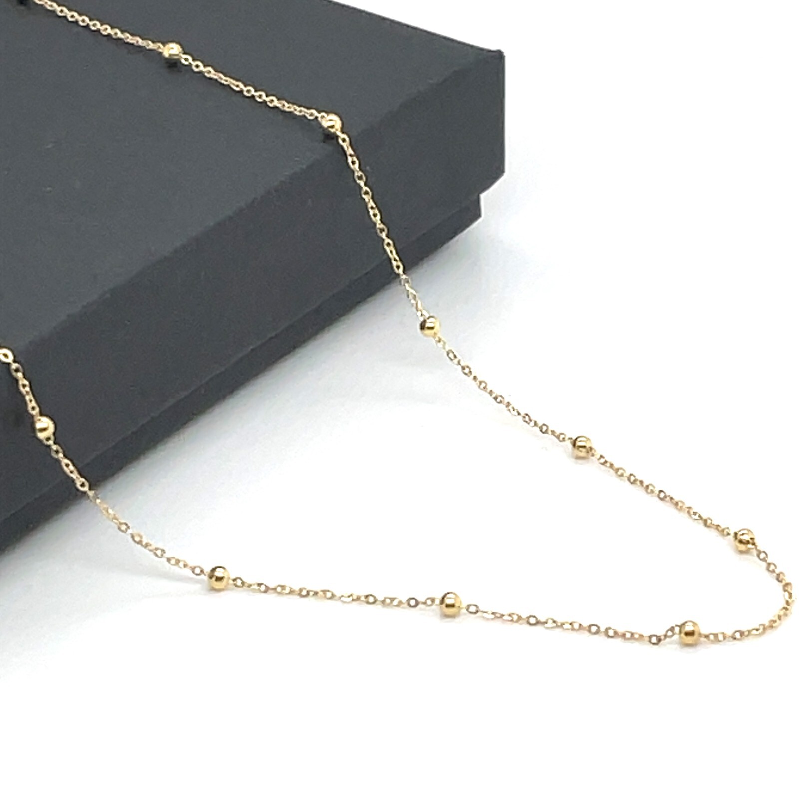 9ct Gold Flat Trace Bead Chain Necklace Link 2mm Ladies Womens 16 18 20 22 24″