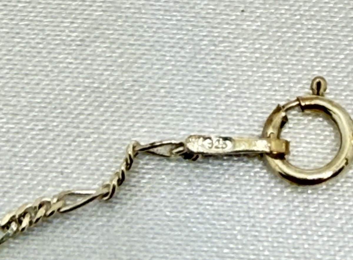 Vintage Italy 925 Sterling Silver Figaro Necklace 5 Geometric Green Stone Charms