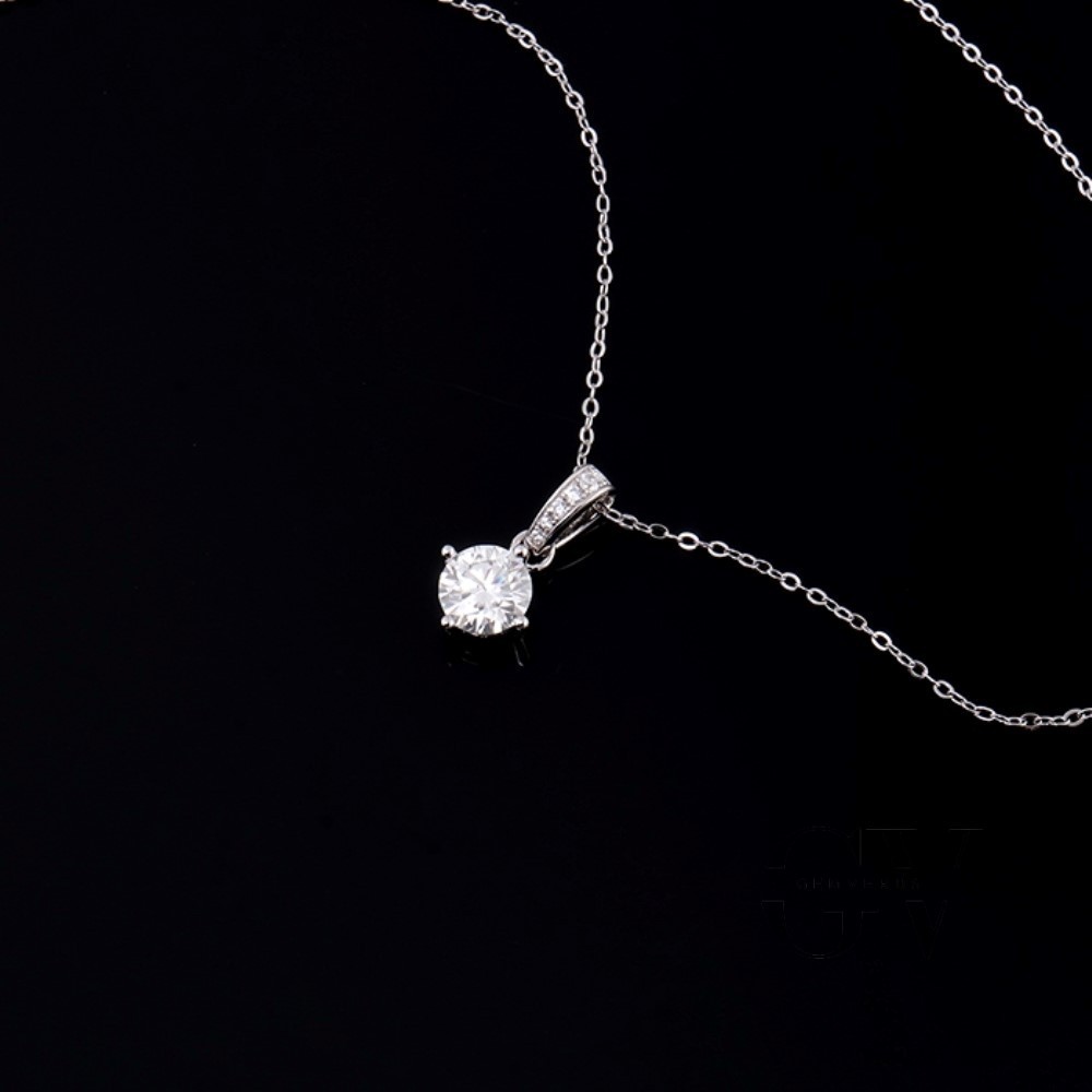 Solid 14K White Gold Moissanite Solitaire Wedding Pendant 1.50 Carat Round Cut