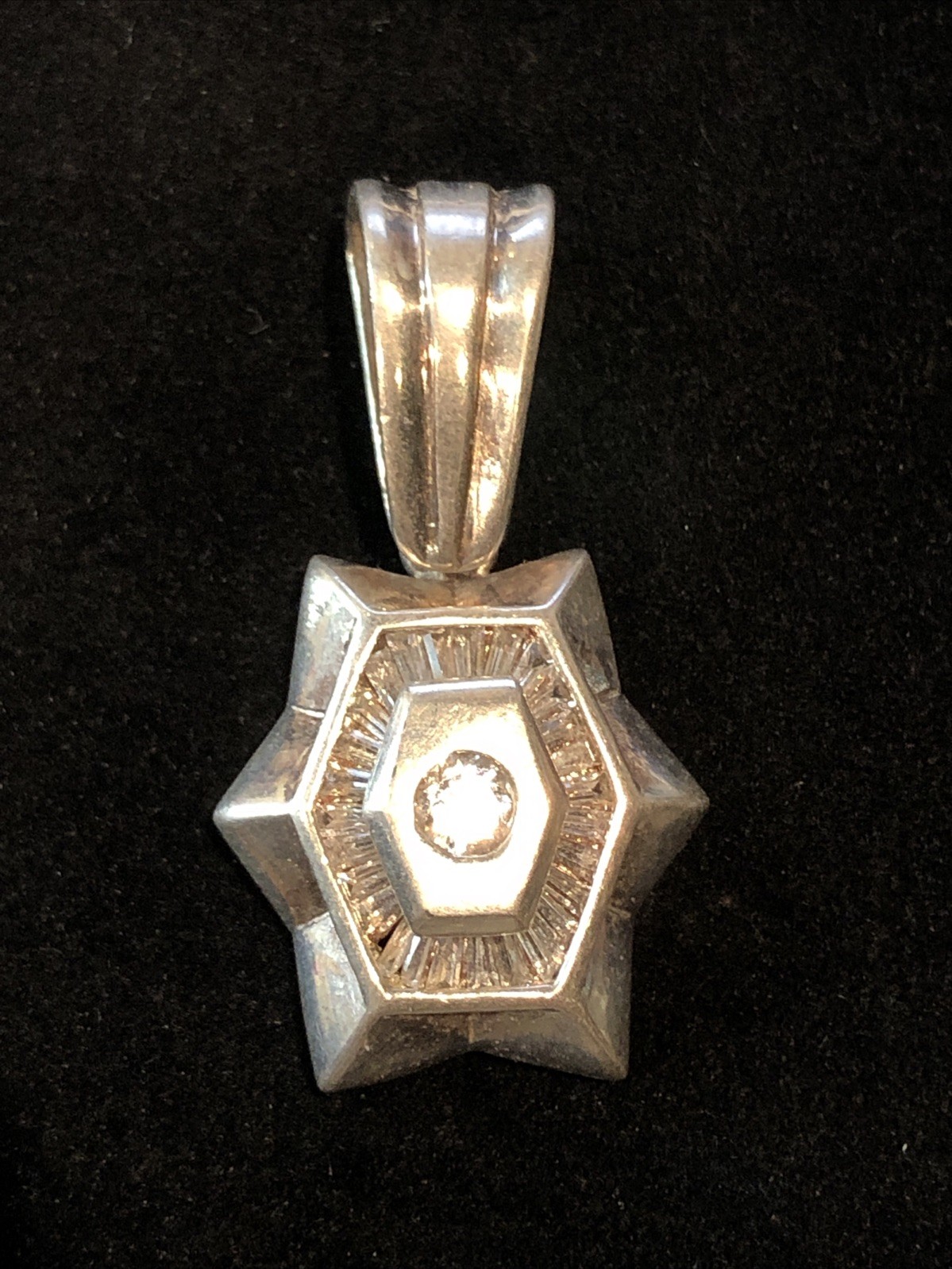 Iced Octagon Pendant 925 Fine Silver Octagonal Baguette Iced Pendant