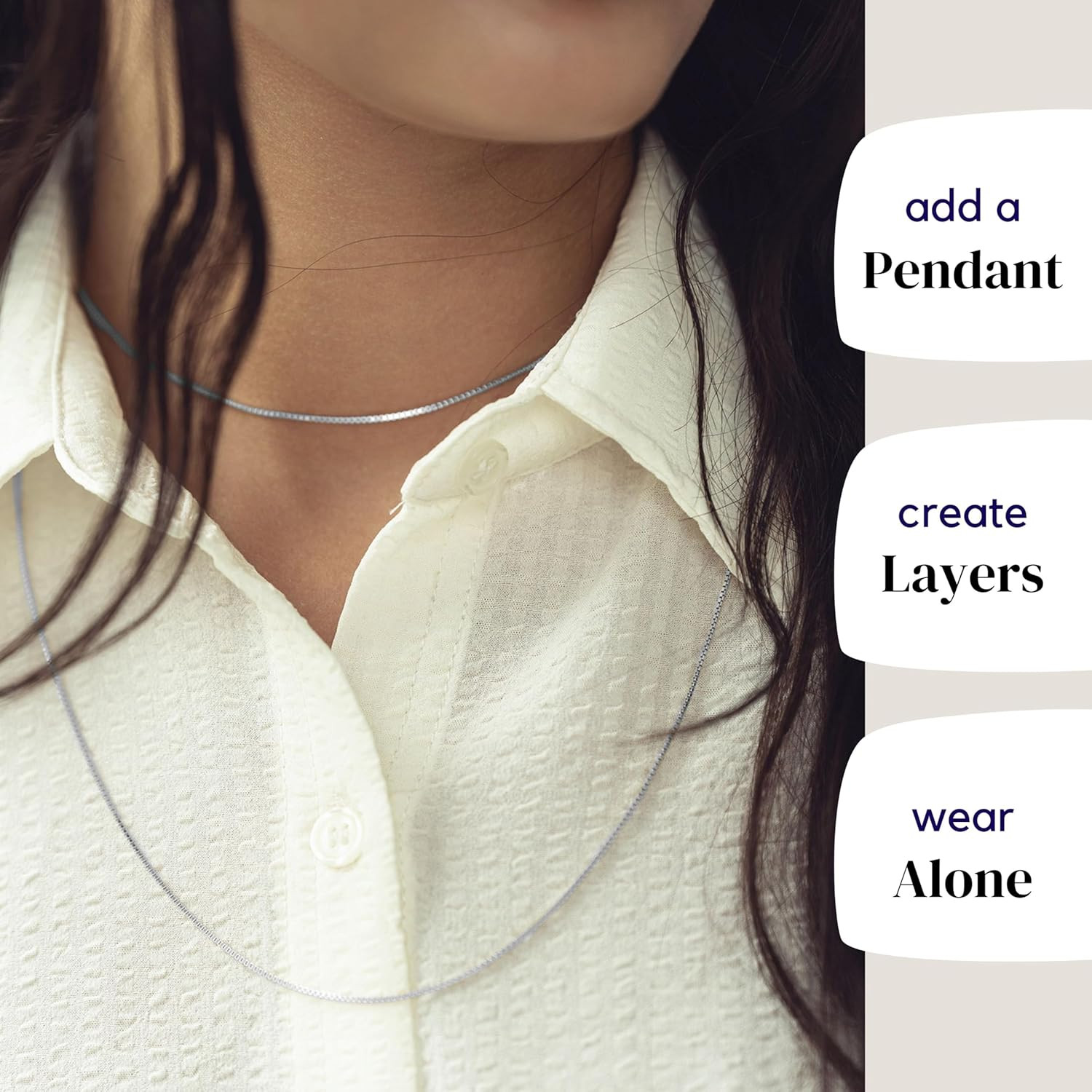 925 Solid Sterling Silver 1Mm Dainty Thin Box Chain Necklace for Women, Italian