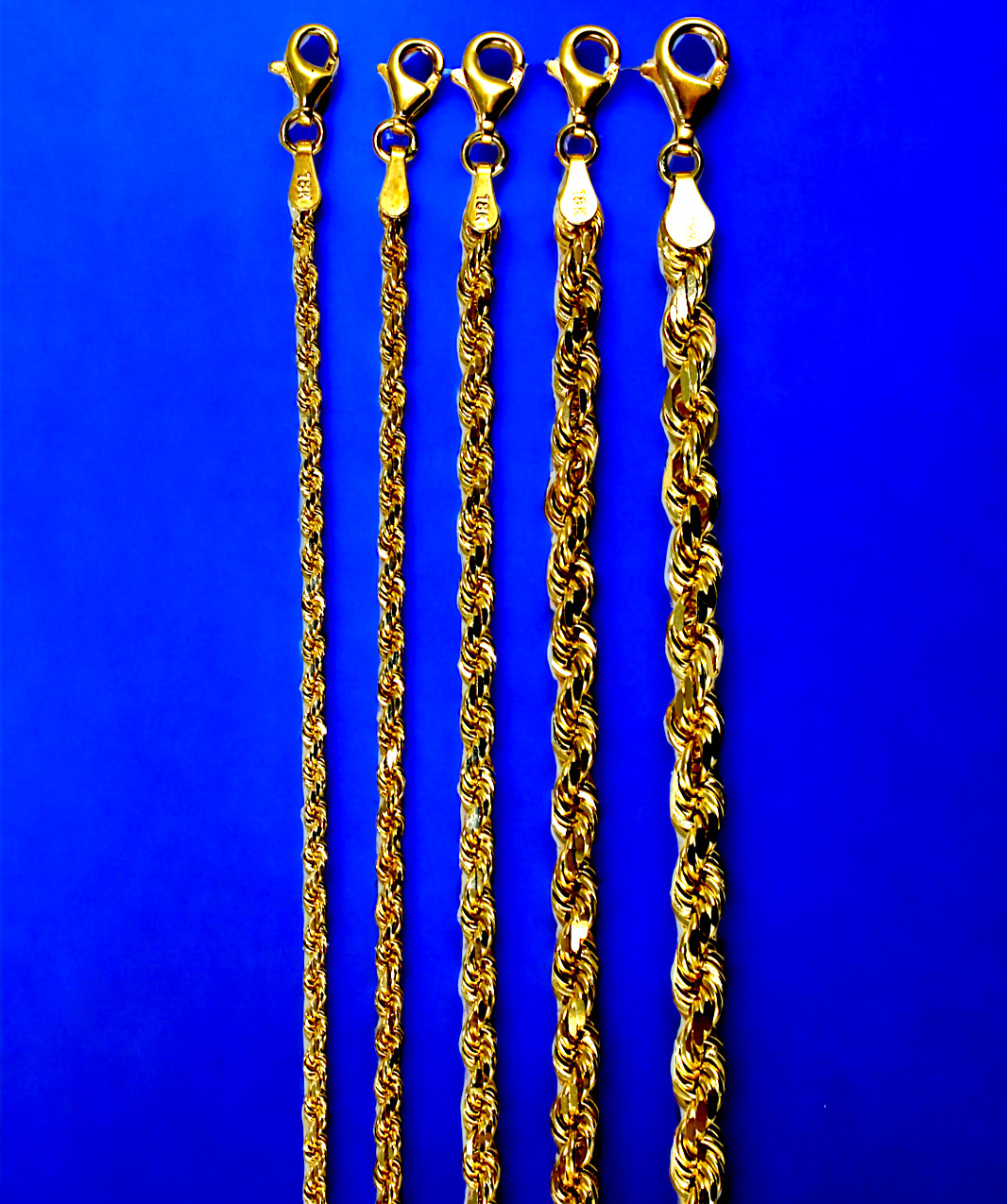 18K Yellow Gold SOLID Rope Chain Necklace Bracelet D/C Real Gold 2mm-6mm 7″-30″