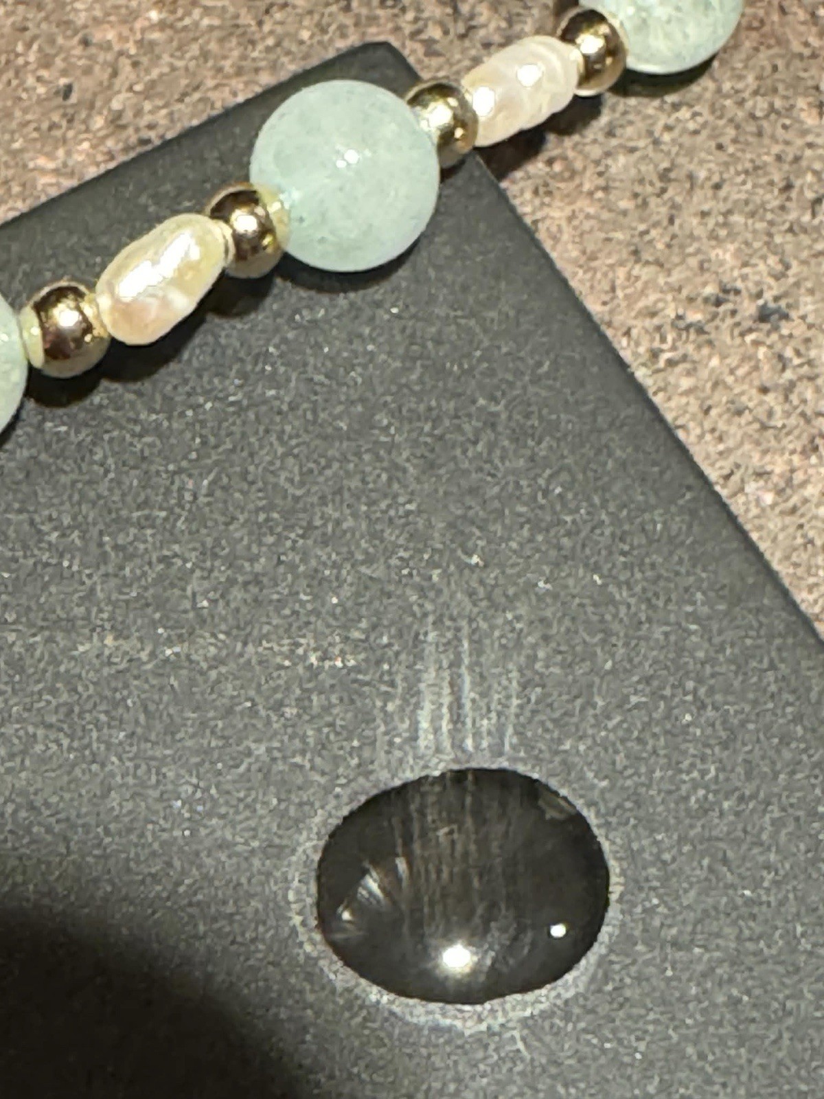 Vintage solid 10K Jade and Pearl 30” Infinity Necklace