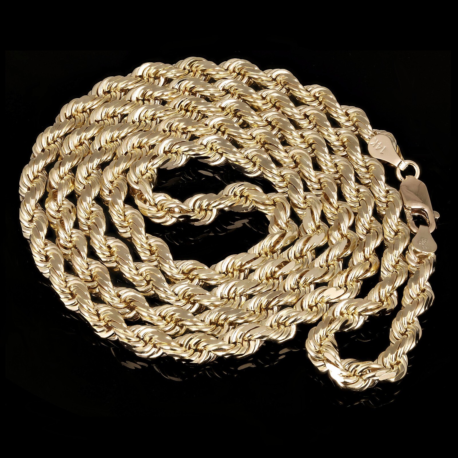 14k Yellow Gold Solid Twisted Diamond Cut Rope Chain Necklace 22″ 5mm 39 grams