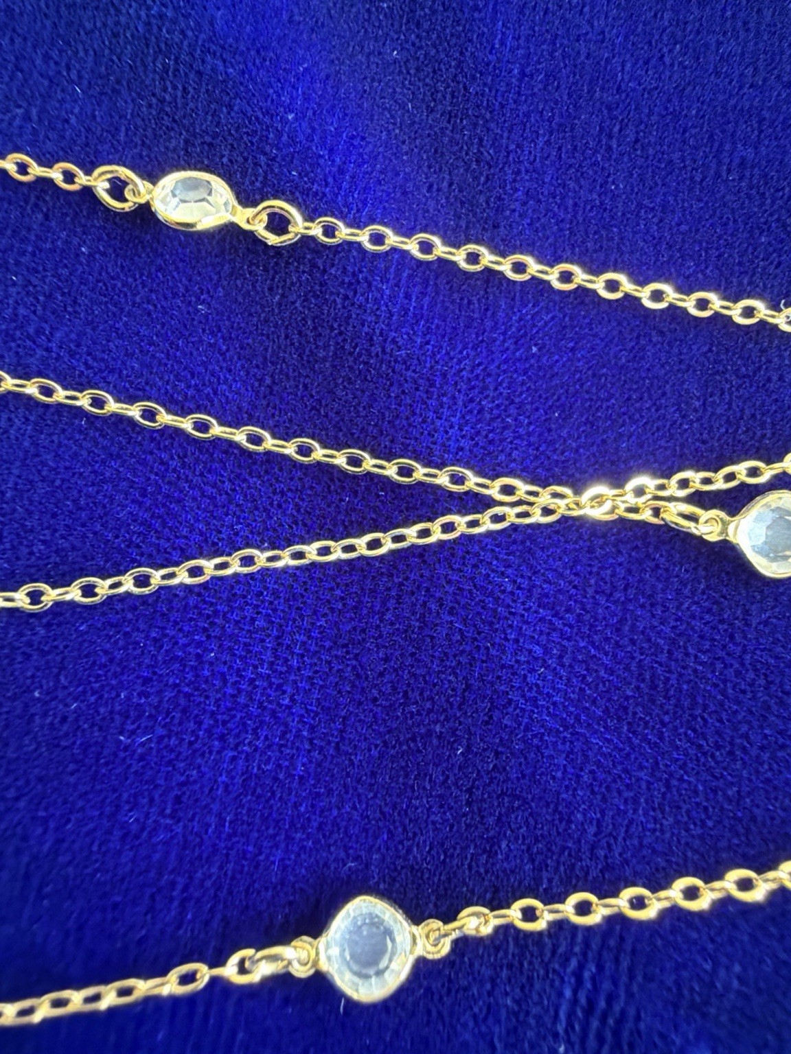 12K Gold Filled Necklace Set of 3 – 15”, 23.5”, 29.5” Bezel Set Clear Stones