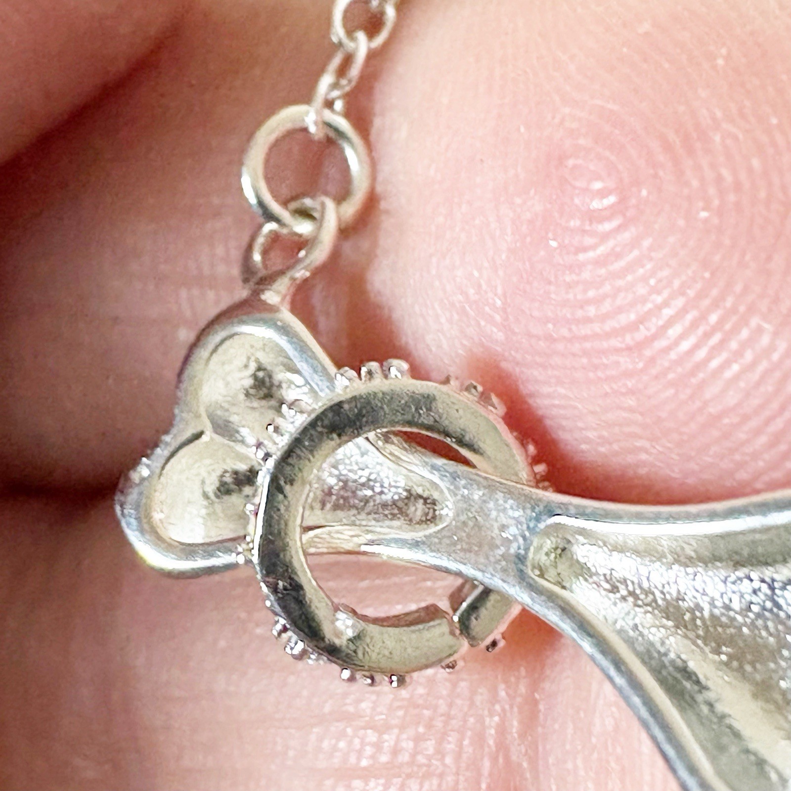 Sterling Silver Dog Bone Pave CZ Slide Pendant Necklace
