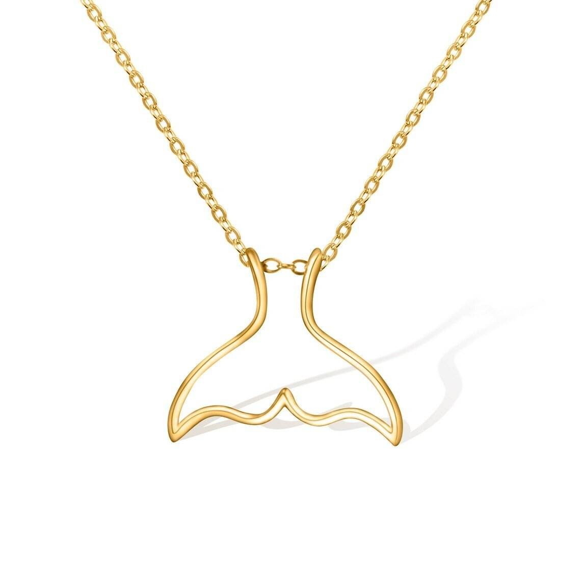 Rose Gold Whale Tail Pendant Necklace Ocean Inspired Minimalist Marine Jewelry