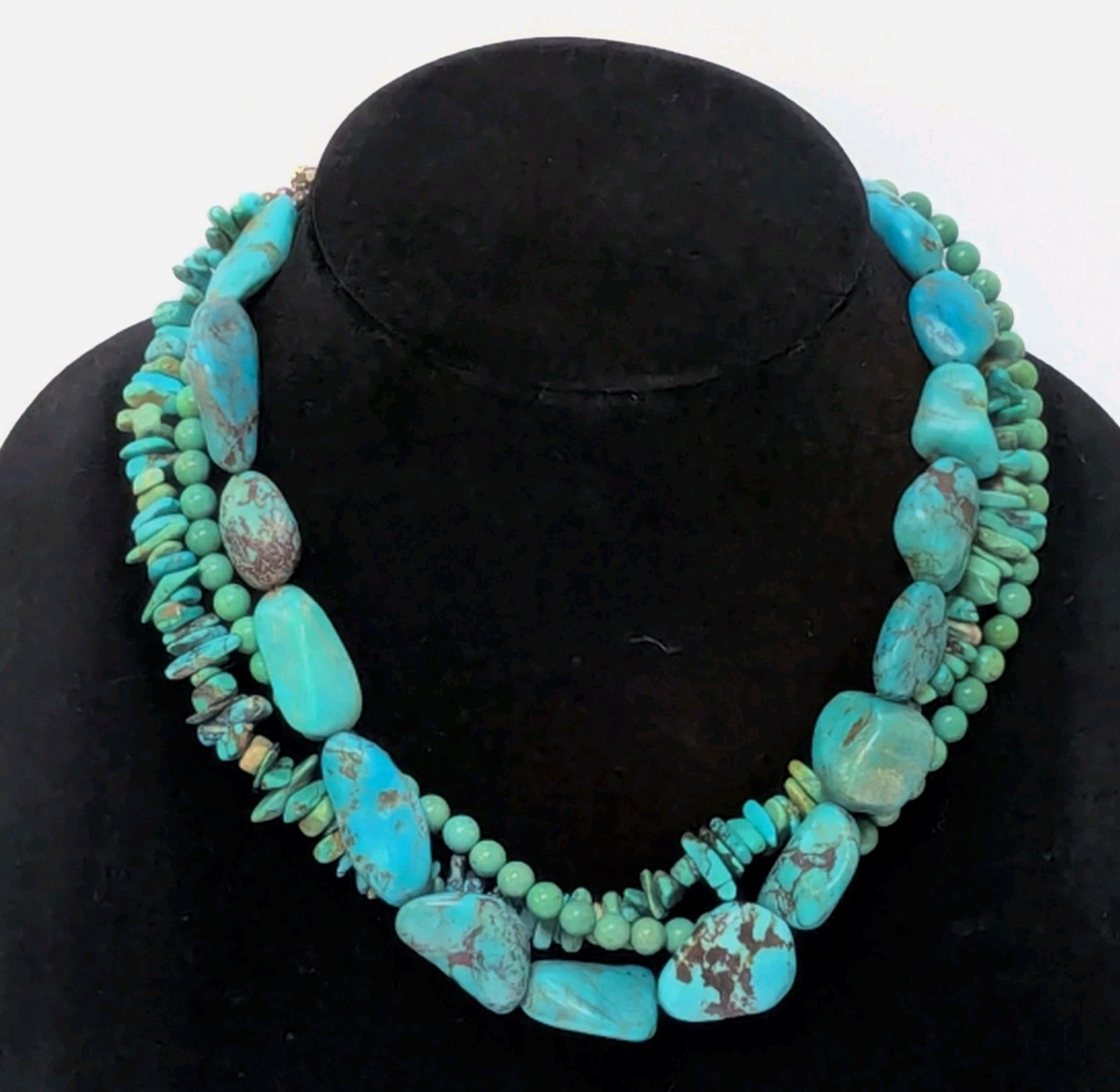 Vintage Barse Turquoise 3 Strand 18″ Necklace 925 silver